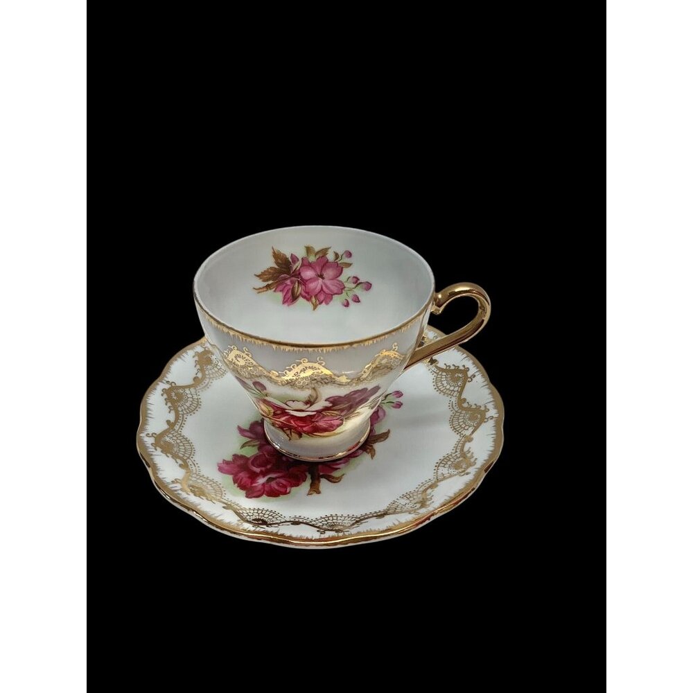 Royal Crown Vintage Floral Tea Cup & Saucer Set - Hand-Painted Porcelain With Go